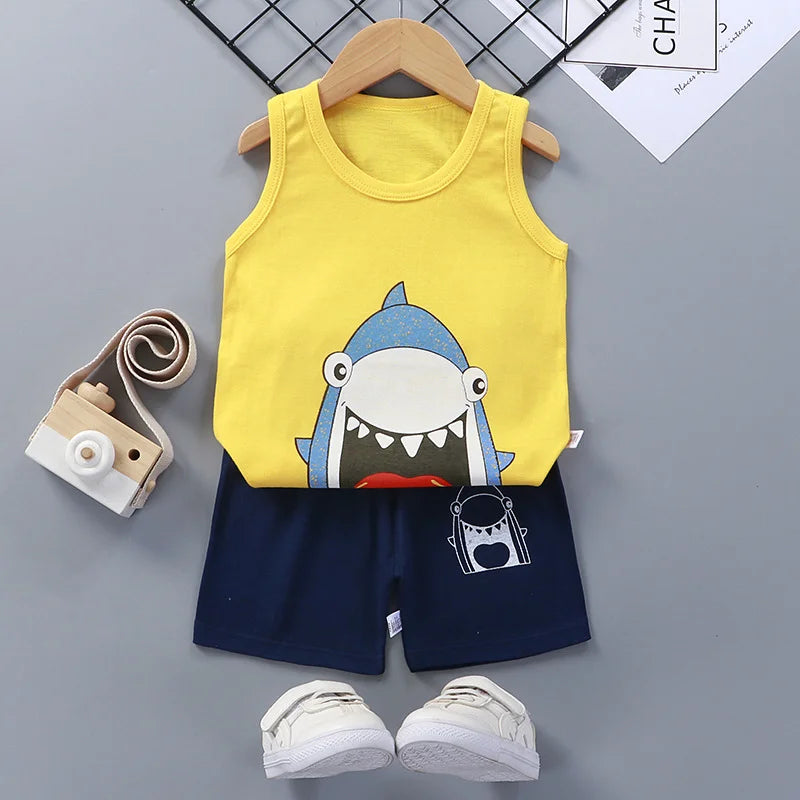 Kids Summer Vest & Shorts Set - Cotton Sleeveless T-Shirt Outfit for Boys & Girls