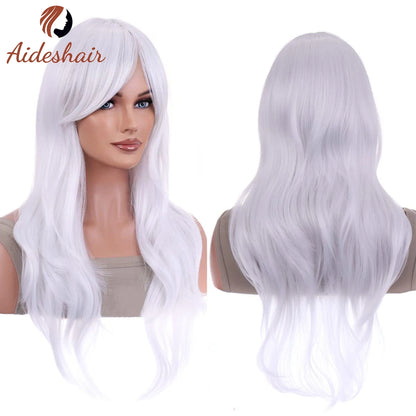 Aideshair 28" Long Wavy Curly Synthetic Wig – Heat Resistant Cosplay Wig for Women with Free Wig Cap
