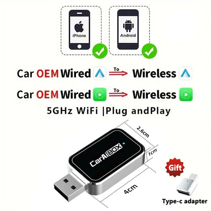 EKIY 2-in-1 Wireless CarPlay & Android Auto Dongle – AI Smart Box for Cars with Wired CarPlay