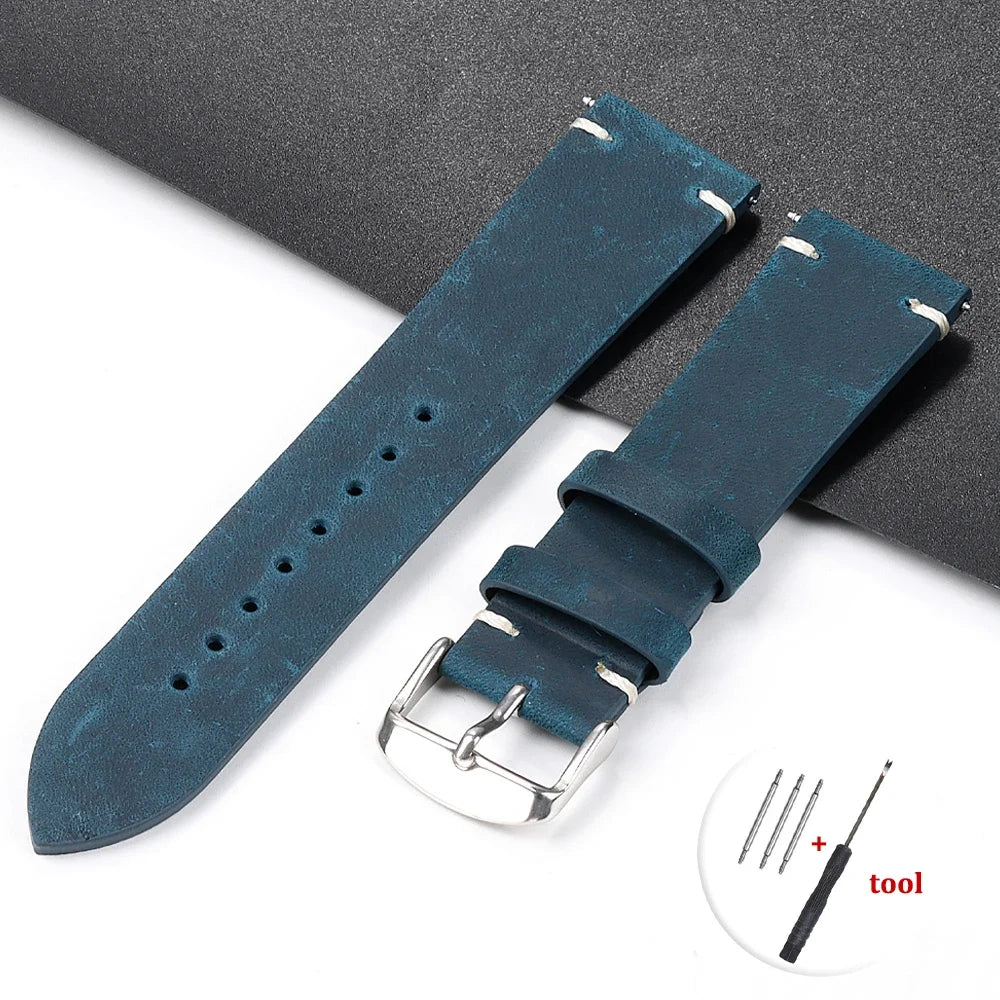 Calfskin Genuine Leather Watch Band – Black, Blue & Dark Brown Straps for Smartwatches, 18mm-24mm Accessories