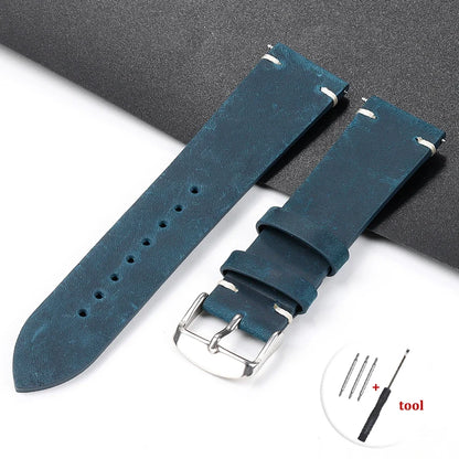Calfskin Genuine Leather Watch Band – Black, Blue & Dark Brown Straps for Smartwatches, 18mm-24mm Accessories