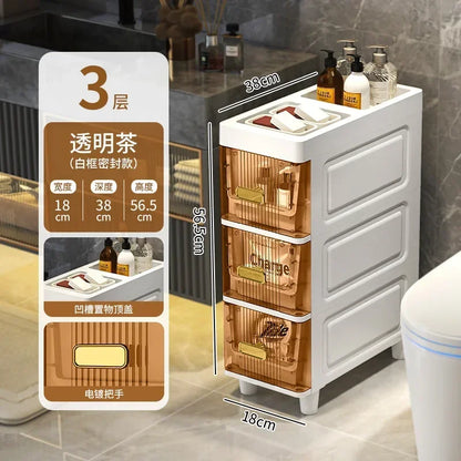 Transparent Bathroom Storage Cabinet – Luxury Visible Light Floor-Mounted Dustproof Narrow Organizer