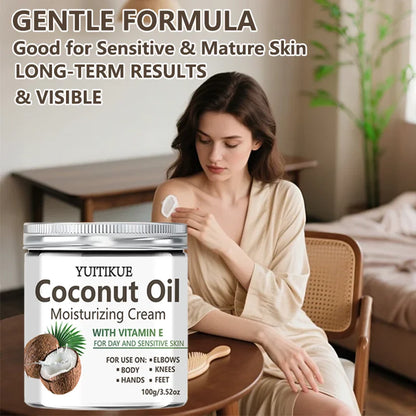 Coconut Oil Moisturizing Cream with Vitamin E - Day & Sensitive Skin Care for Hands, Feet, Elbows & Knees 100g