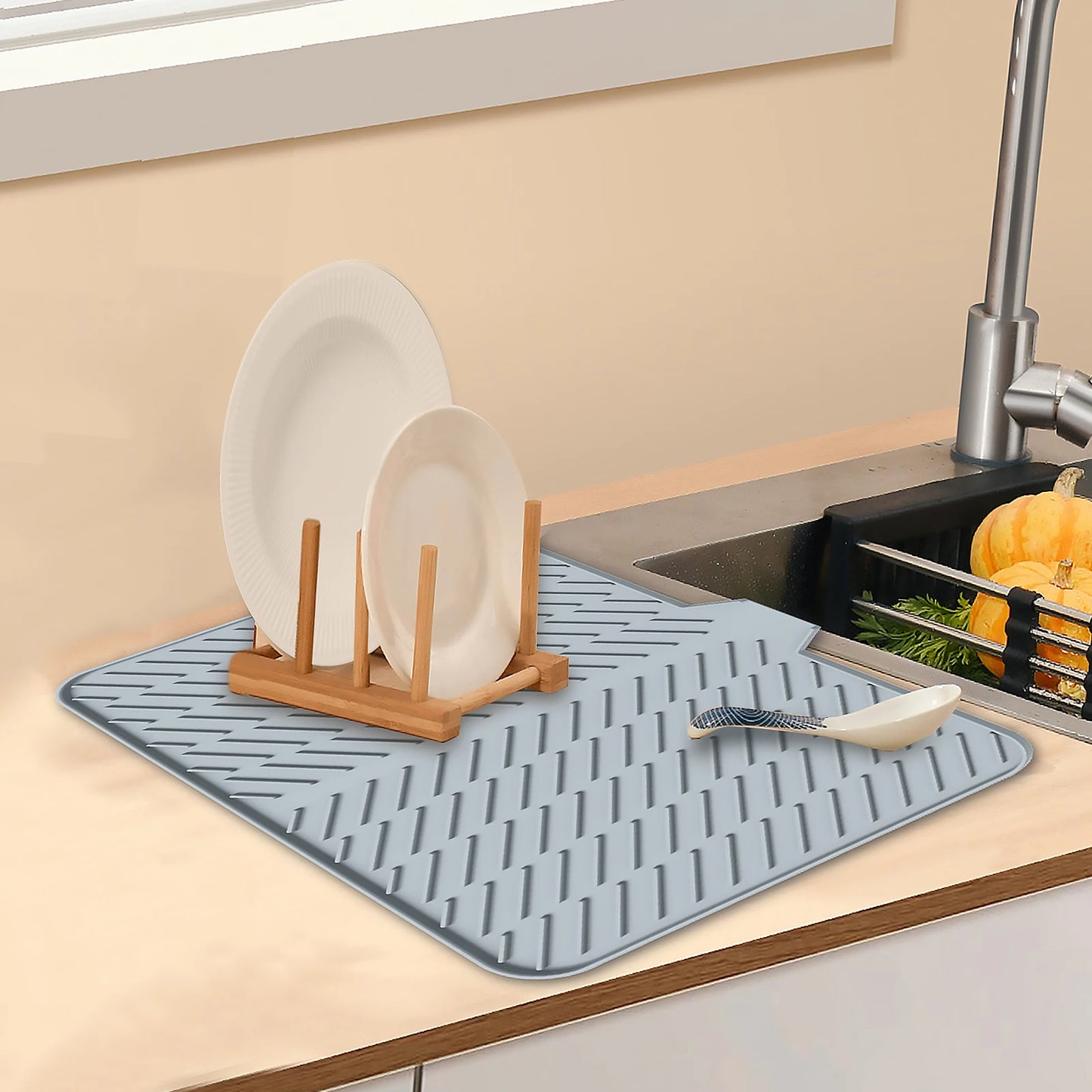 Ultra Absorbent Silicone Dish Drying Mat | Non-Slip, Fast Drying, Heat Resistant & Foldable Pad