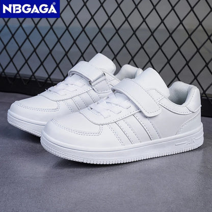 Kids White Sneakers — Boys & Girls Sport Casual Shoes, Non-Slip School Walking & Running Shoes, Sizes 28-39