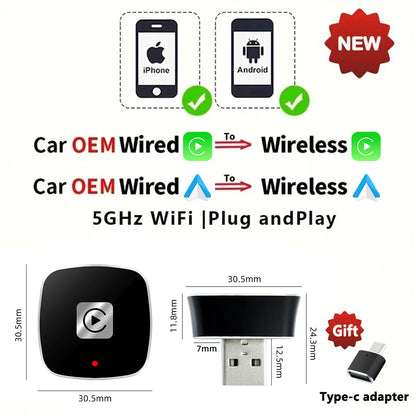 EKIY 2-in-1 Wireless CarPlay & Android Auto Dongle – AI Smart Box for Cars with Wired CarPlay