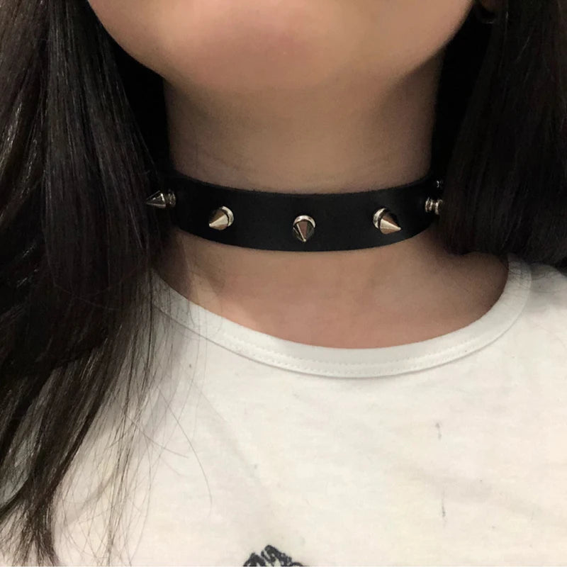 Harajuku Punk Rock Gothic Choker Necklace – PU Leather Heart Lock, Key, Spike Collar, Cosplay Accessories for Women