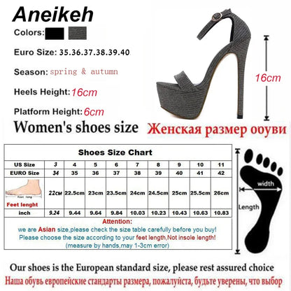 Aneikeh 2026 Sexy Women High Heel Platform Sandals – Summer Party Bling Pumps