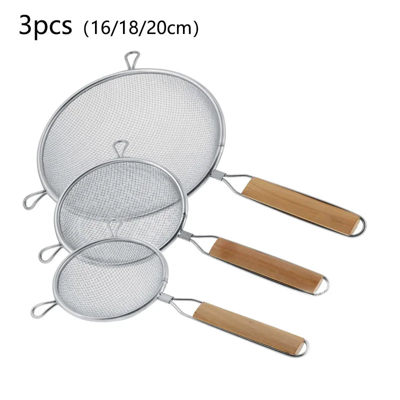 1–3pcs Stainless Steel Kitchen Flour & Juice Sieve – Handheld Mesh Strainer for Baking, Soy Milk & Oil