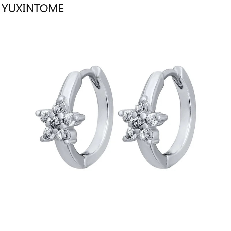 925 Sterling Silver White Zircon Hoop Earrings for Women – Fashion Geometric Crystal Silver Earrings Fine Jewelry Elegant Daily Wear Jewelry