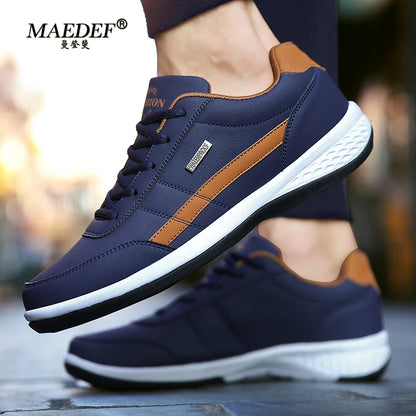 MAEDEF Men's Leather Sneakers – Waterproof, Comfortable Lace-Up Casual Footwear, Vulcanized Shoes