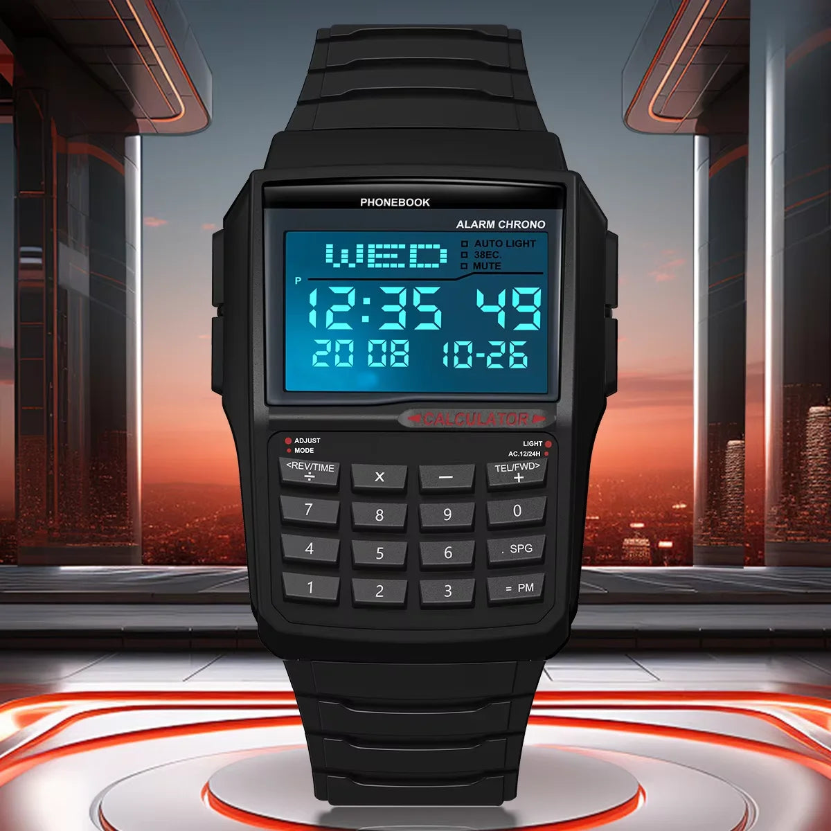 Men’s Calculator Watch - Multifunctional LED Digital Sports Watch with Computer-Style Design