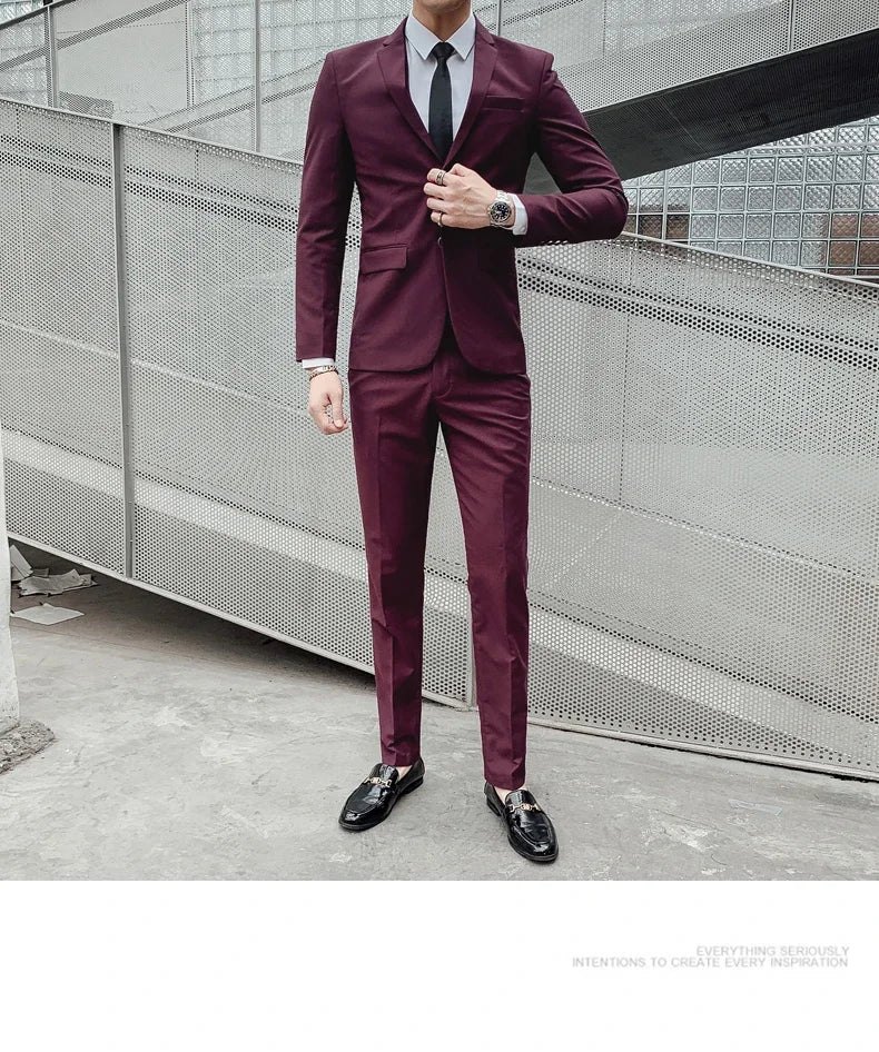 Men’s Business Suit Set — Blazer, Vest & Pants, Slim Fit Solid Color Wedding & Formal Dress Suit, Plus Size