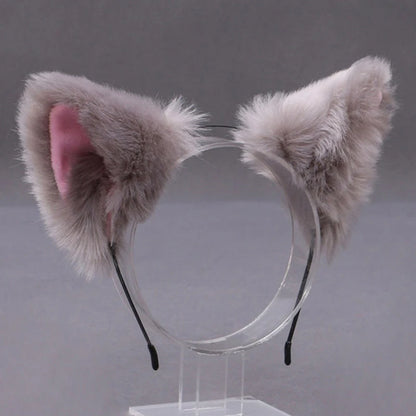 Lolita Animal Cat & Fox Ear Hair Hoops — Cosplay Faux Fur Hairband for Girls, Halloween Anime Headwear Accessory