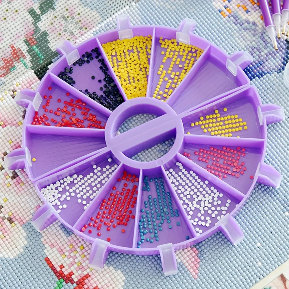 6 Grid Diamond Painting Tray Kit - Large Capacity Drill Plate with Pen & Beading Tools for DIY Cross Stitch Crafts
