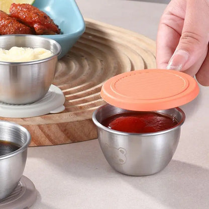 1/6-Piece Stainless Steel Salad Dressing Containers – 80ml Leakproof Cups with Silicone Lids for Lunch & Picnic
