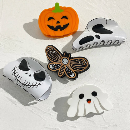 AENSOA Halloween Hairpin | Pumpkin, Skull, Butterfly & Ghost Acrylic Shark Clip for Women