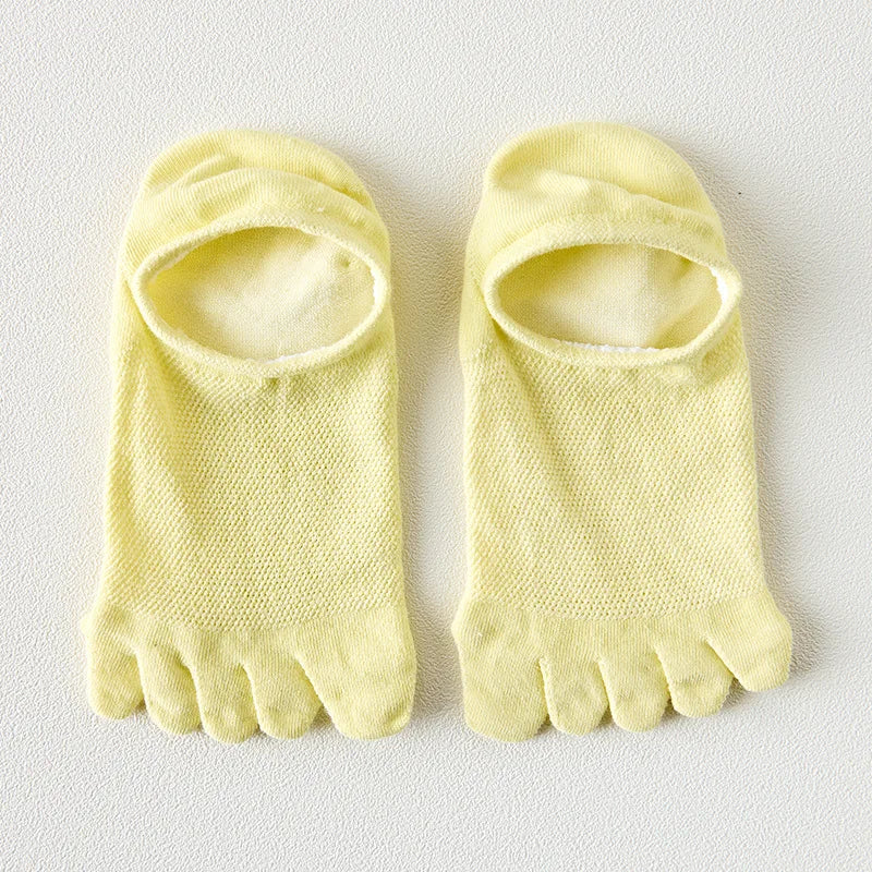 Men & Women Five-Finger Toe Socks – Breathable Mesh No-Show Ankle Sports Socks, Sweat-Absorbing Cotton Short Boat Socks