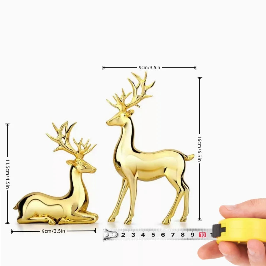 Elegant Resin Reindeer Statue – Plated Luxury Christmas Ornament for Living Room & Dining Table Decor