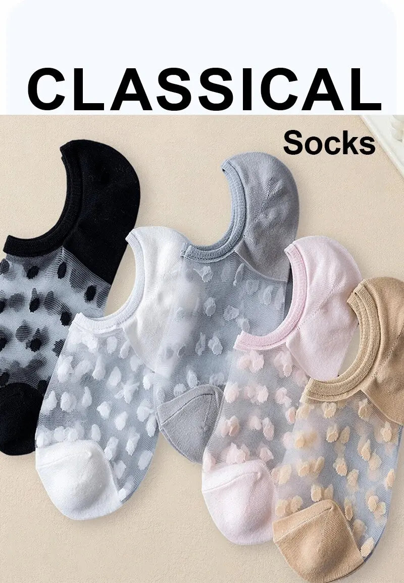5 Pairs Women's Polka Dot Ankle Socks – Trendy, Breathable & Comfortable Casual Short Socks