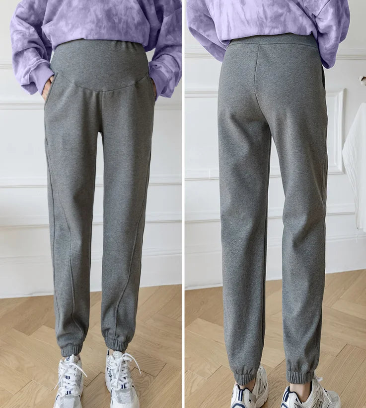 M-4XL Women’s Maternity Radish Pants – Cotton Fleece Ankle-Length Corduroy Sweatpants, High Waist Autumn Pregnancy Trousers