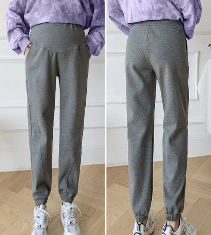 M-4XL Women’s Maternity Radish Pants – Cotton Fleece Ankle-Length Corduroy Sweatpants, High Waist Autumn Pregnancy Trousers
