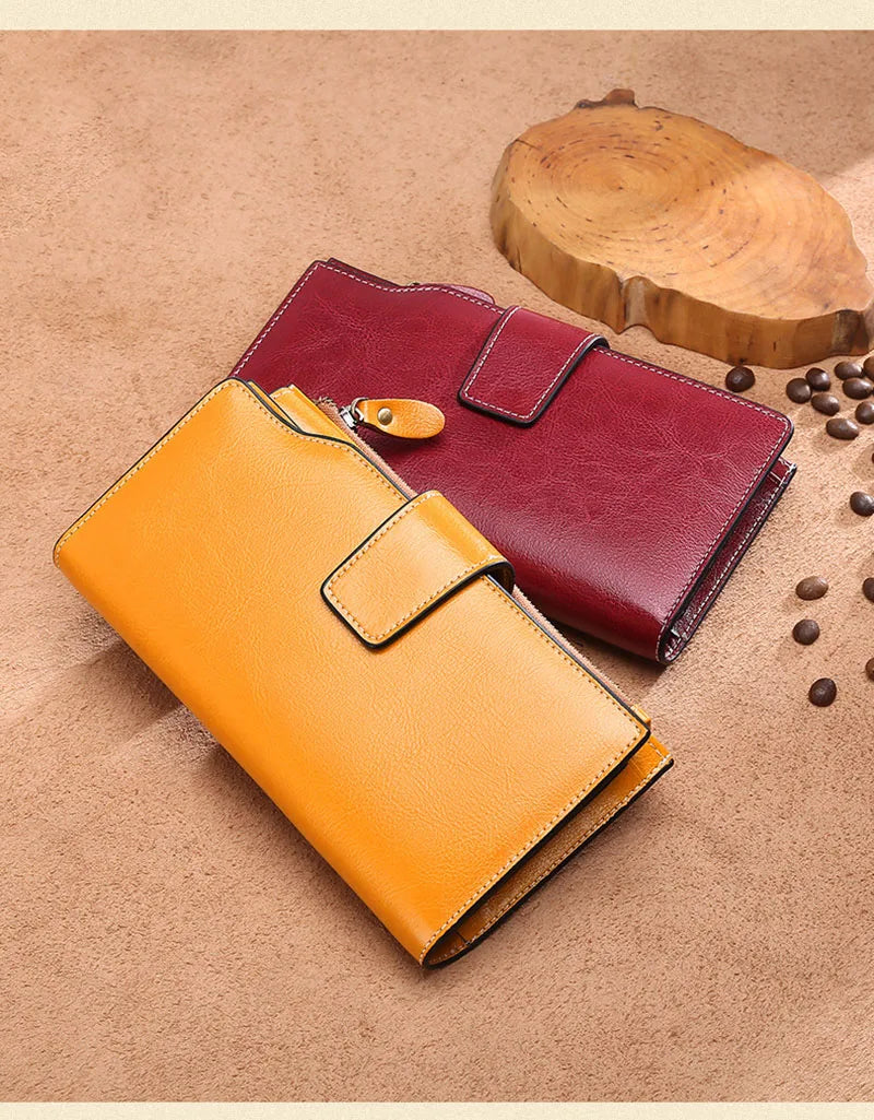 2024 New RFID Long Women’s Wallet — Genuine Leather Clutch with Zipper Coin Pocket, Card Holder & Printed Design