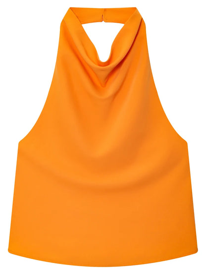 Women's Satin Halter Corset Top – Backless Elegant Sexy Summer Tank Vest in Yellow Pink Black