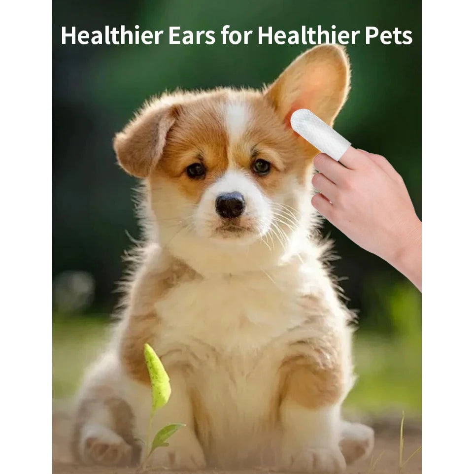 Pet Ear Cleaning Wipes - Ear Care Fingertip Pads for Mite Removal in Cats and Dogs