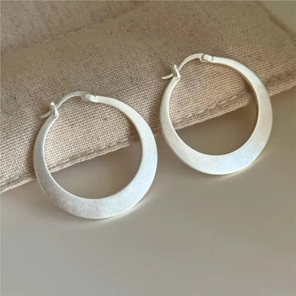 PANJBJ925 Sterling Silver Hoop Earrings - Frosted Geometric Design Fashion Jewelry Gift for Women