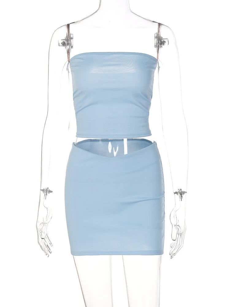 Dulzura Women’s 2025 Spring Tube Top & Mini Skirt Set – Party Club Two-Piece Vacation Outfit