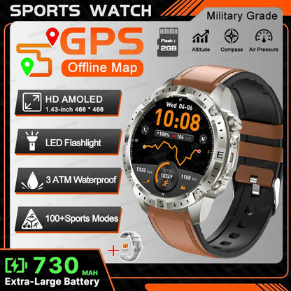 All-Terrain GPS Sports Smartwatch - Offline Maps, Altimeter, Barometer, Compass, 3ATM Waterproof & 730mAh Battery