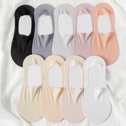 High-Quality Women's Invisible Boat Socks - 5 Pairs of Breathable Silicone Non-Slip Slippers, Ultra-Thin Ice Silk Low Sox