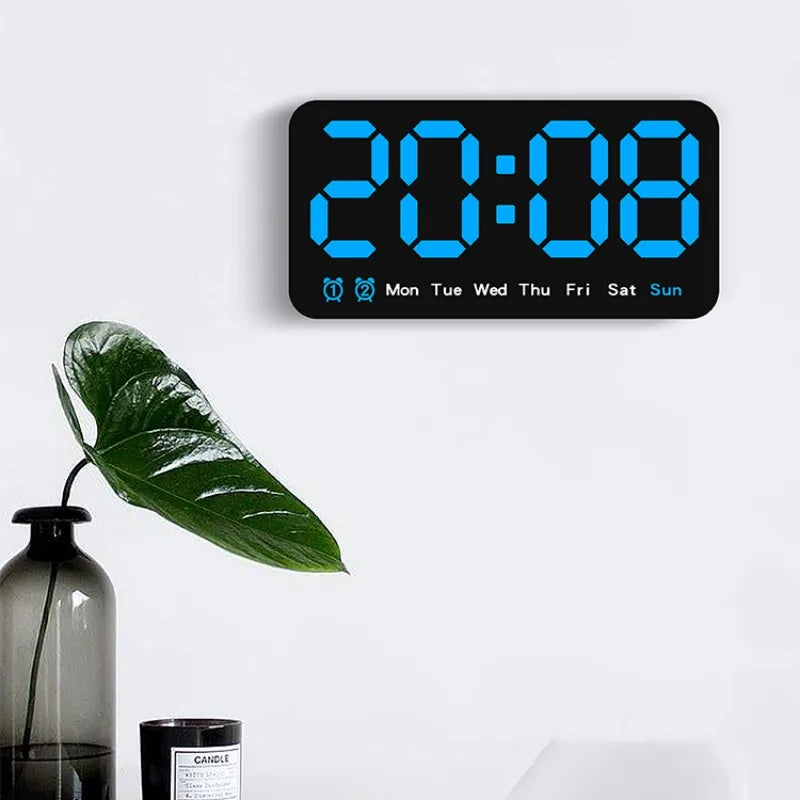 Voice Control Large Digital Wall Clock – LED Display with Temperature, Date, Week, DST, Snooze, Dual Alarm, 12/24H, Wall-Mounted or Table Use