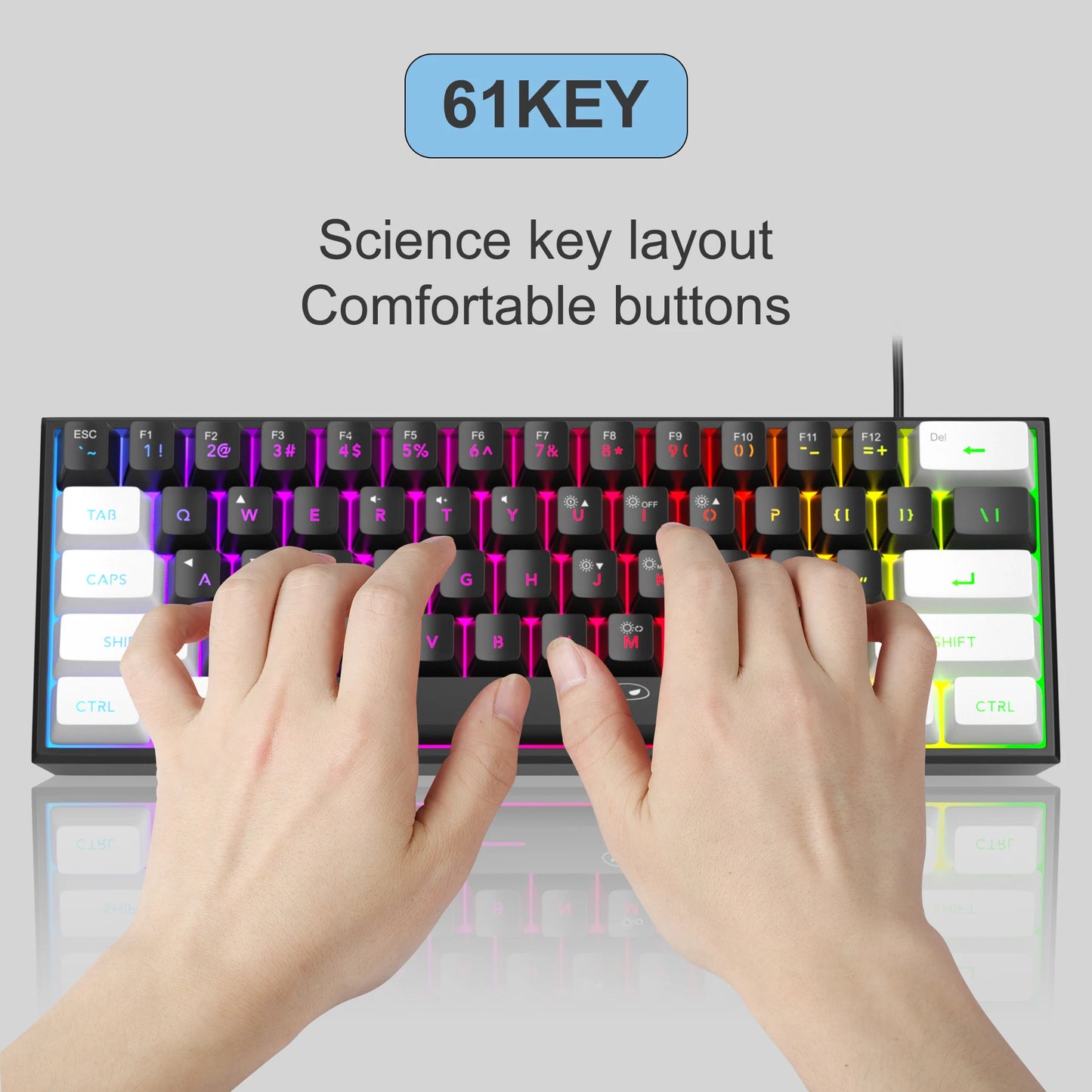 MageGee TS91 60% Compact Wired Keyboard – 61 Key RGB Backlit Portable Membrane Keyboard for Windows PC