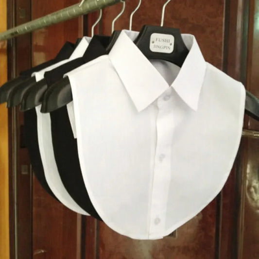 Women’s Solid Color Cotton Shirt with Lace Collar – Vintage Detachable Blouse for Spring & Summer, White & Black