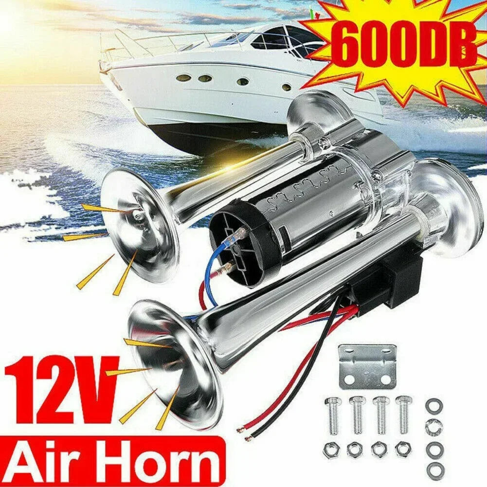 12V Super Loud Dual Trumpet Horn - 600DB Electric Air Horn for Cars, Trucks, SUVs, Boats & Motorcycles