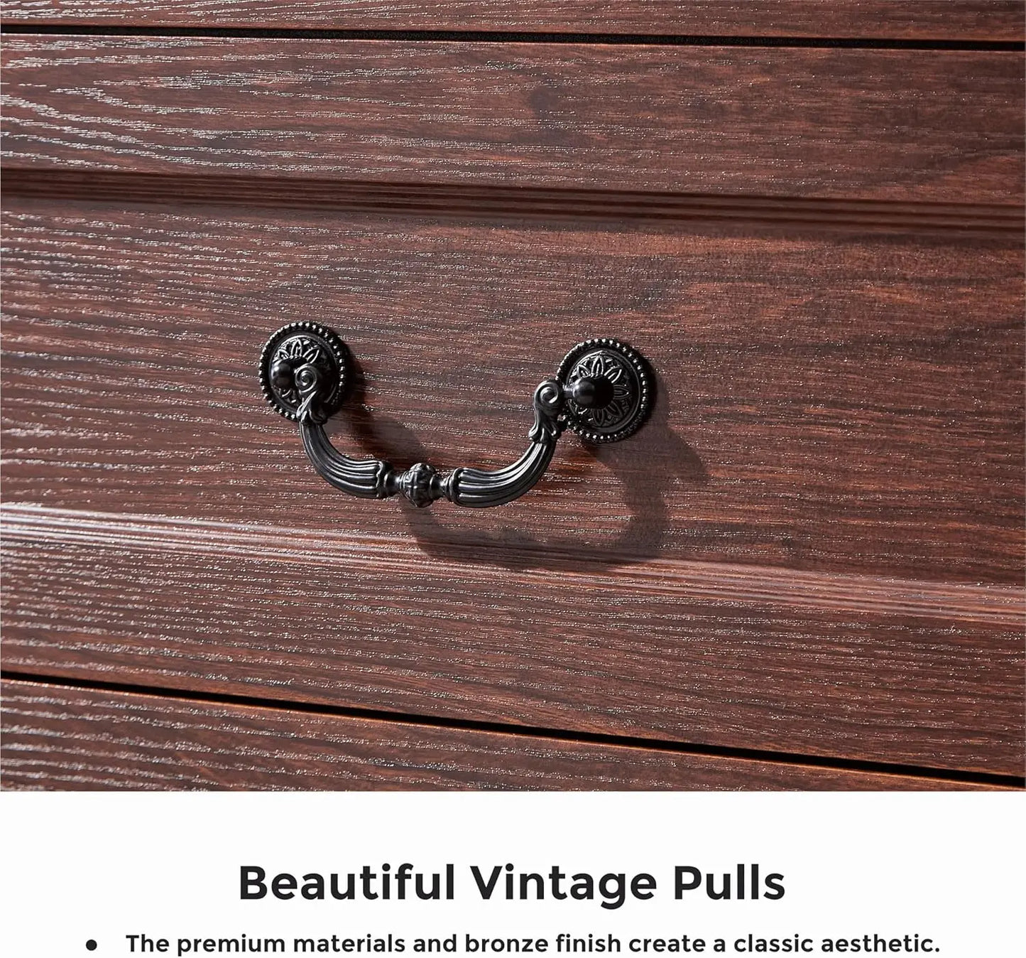 5-Drawer Farmhouse Dresser – Cherry Wood Chest of Drawers for Bedroom, Rustic Wide Storage Solution
