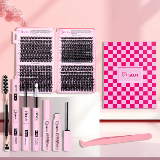 DIY Segmented False Eyelash Set – Large Capacity Cluster Lash Book with Glue, Remover, Tweezers, Brush & Festival Gift