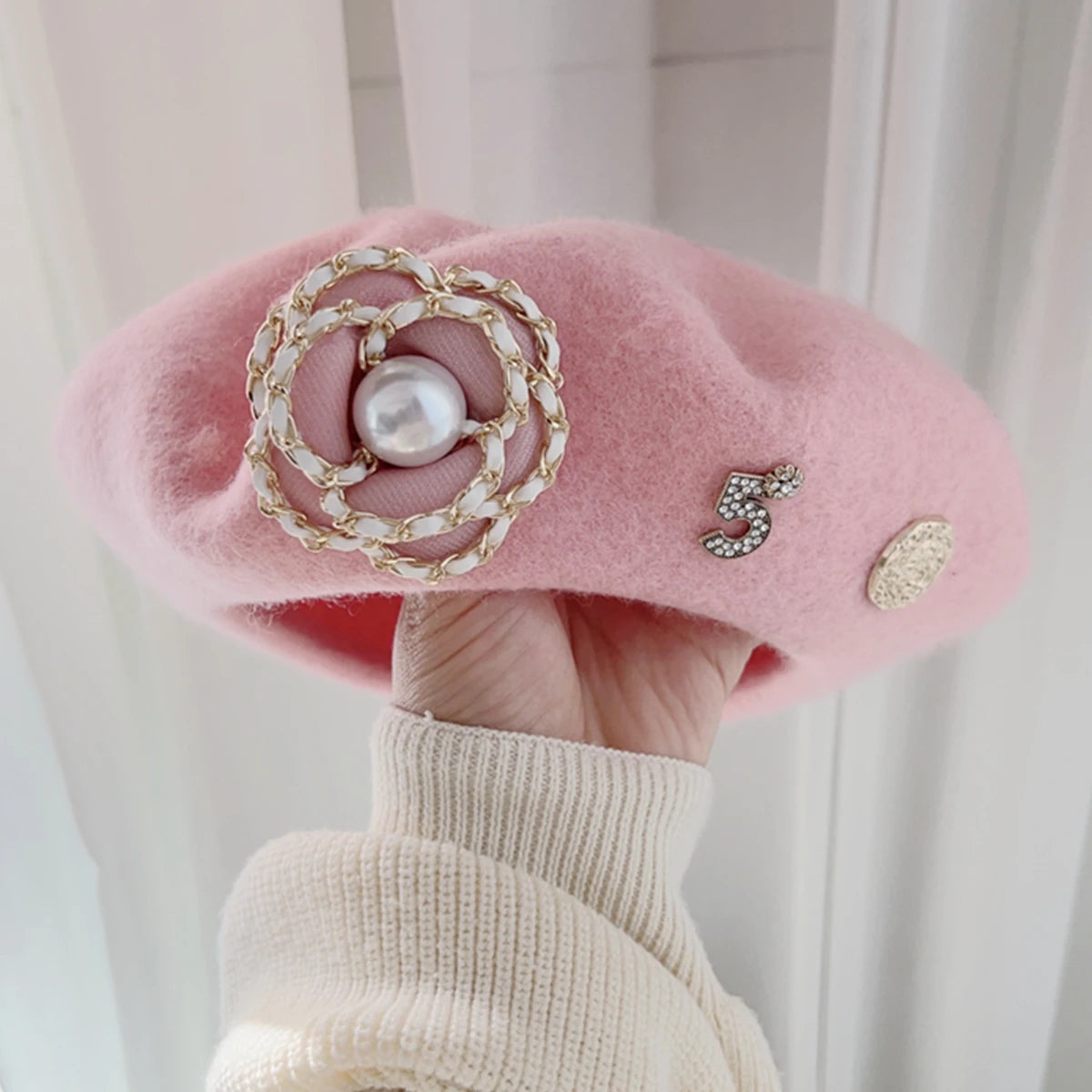 Flower Wool Beret – Winter Hat for Women, Elegant Daily Wear Beret Cap