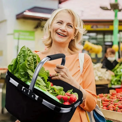 Folding Insulated Meal & Shopping Basket — Portable Handheld Cooler Bag for Outdoor Lunch, Ice Pack, and Food Delivery