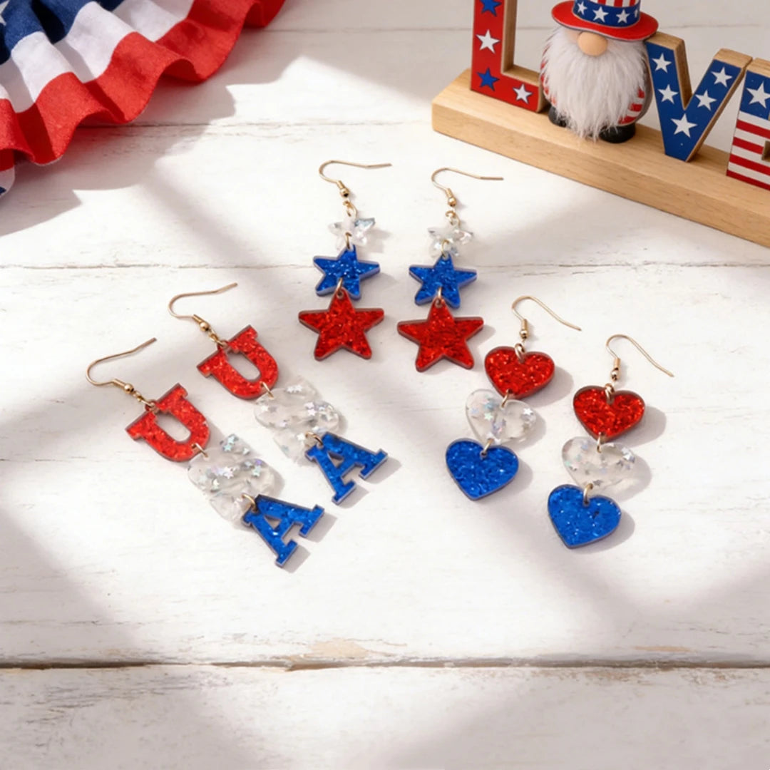 Independence Day Patriotic Earrings - Acrylic American Flag Style Jewelry for Holiday Events
