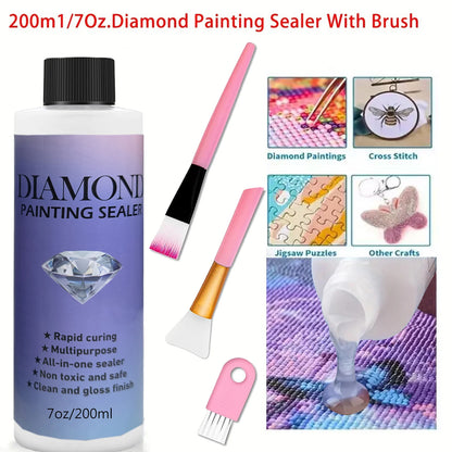 Diamond Painting Sealer Glue with Brushes — 60ML/120ML/200ML Permanent Hold & Shine Puzzle Coating Set
