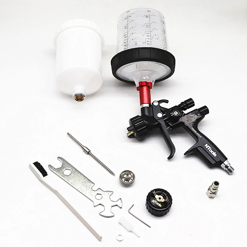 HVLP Spray Gun with Adapter & Mix Tank — 1.3mm & 1.7mm Nozzles for Car Painting, Water-Based Air Spray Gun