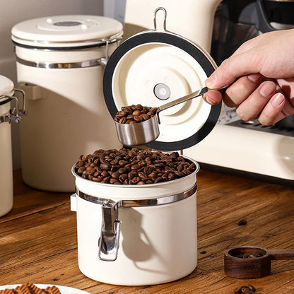 Stainless Steel Vacuum-Sealed Coffee Beans Jug – Airtight Portable Grain Storage Container for Kitchen