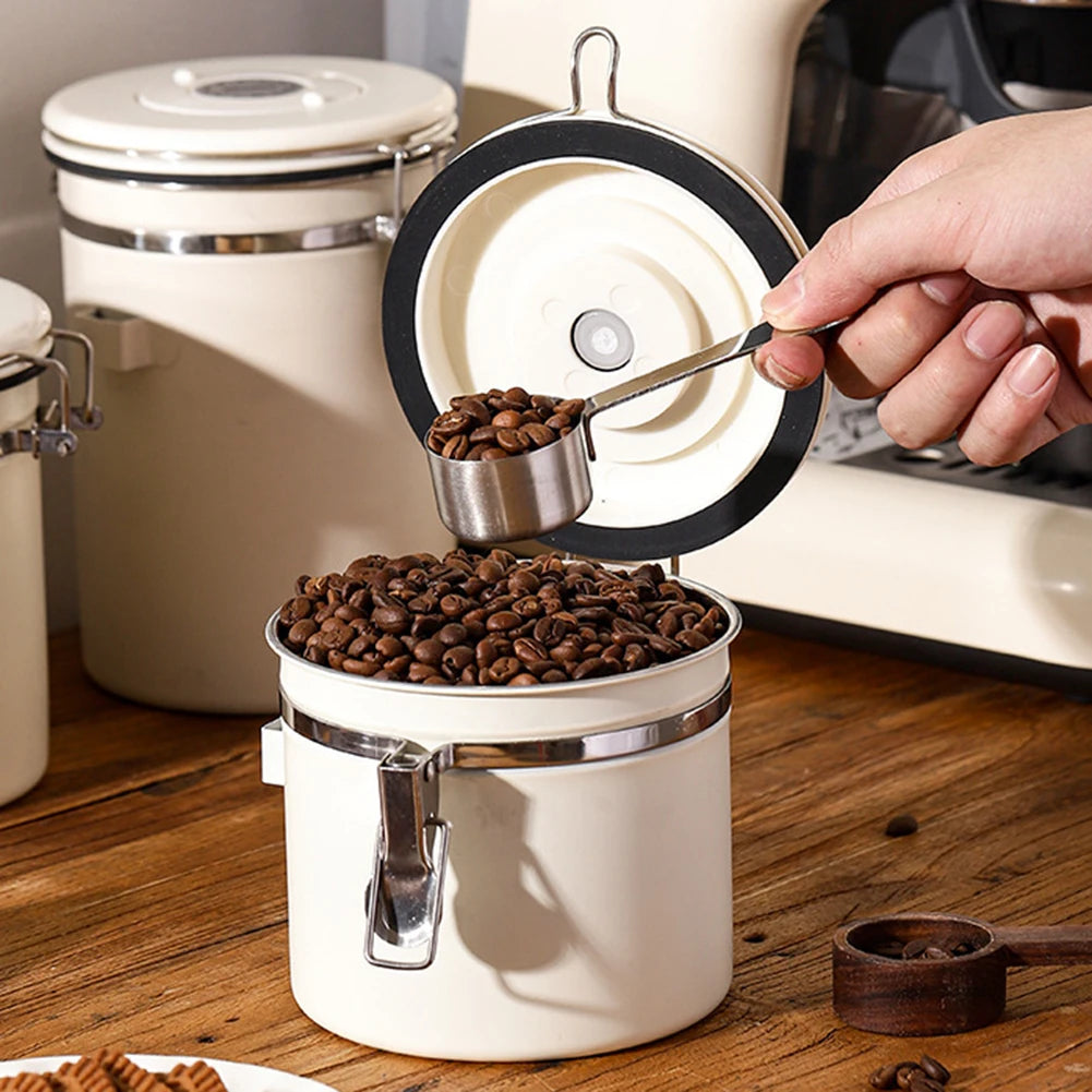 Coffee Bean Vacuum Sealed Jug — Stainless Steel Airtight Food & Grain Storage Container for Kitchen, Portable Canister