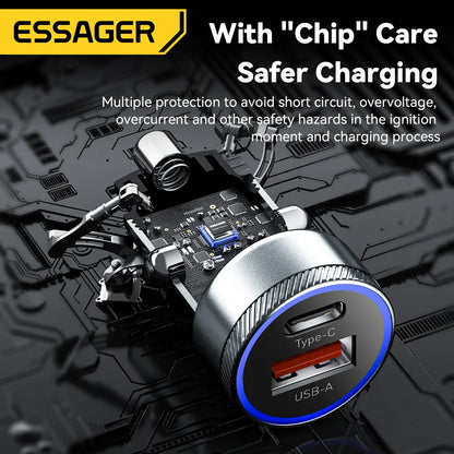 Essager 54W USB Car Charger – 5A Fast Charging Adapter with QC 3.0, SCP & AFC 30W Type-C Dual Port Quick Charger for iPhone, Samsung, Huawei, Xiaomi & Poco Devices