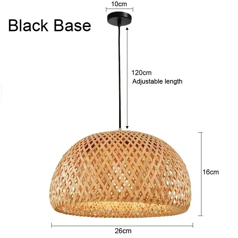 Bamboo Pendant Lamp Ceiling Light - Handwoven Rattan Wicker Hanging Fixture for Dining Room, Bedroom & Indoor Home Decor