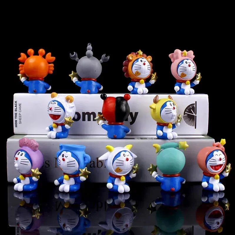 12Pcs Doraemon Zodiac Cartoon Action Figures – Cute Kawaii PVC Anime Character Model Toys, Kids Birthday Gift Set