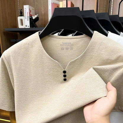 Men's Henley Neck T-Shirt - Short Sleeve Casual Summer Top